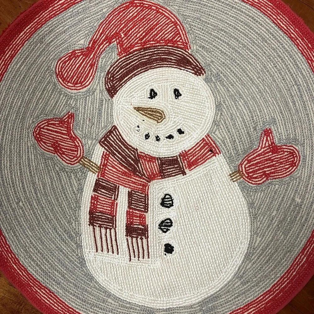 Snowman Door Kitchen Bathroom Rug Mat 30” Round Red Gray Thick 100% Cotton